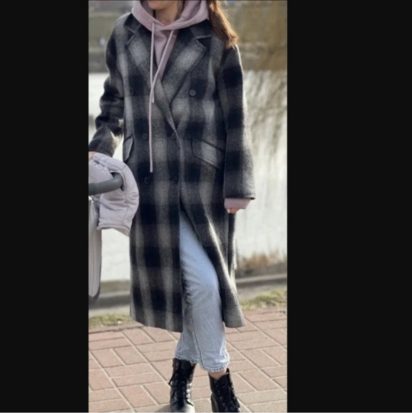 ZARA × Manteco 100% Wool Menswear Grey Black Plaid Long Coat. M NWT Blogger FAVE - Picture 6 of 15